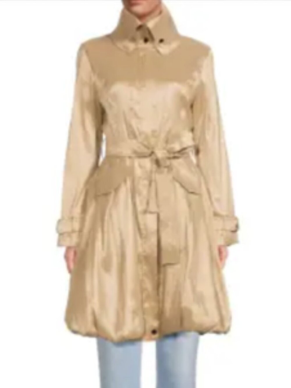 Belle Fare Taupe Gold High Neck Funnel Neck Bubble Hem Tie Waist Coat
